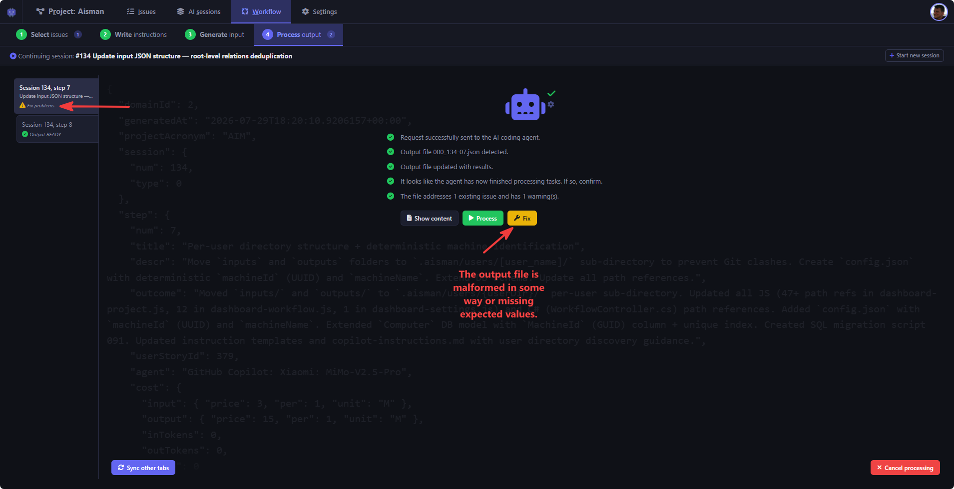 Step 4: An output file need fixing